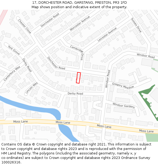17, DORCHESTER ROAD, GARSTANG, PRESTON, PR3 1FD: Location map and indicative extent of plot