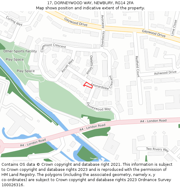 17, DORNEYWOOD WAY, NEWBURY, RG14 2FA: Location map and indicative extent of plot