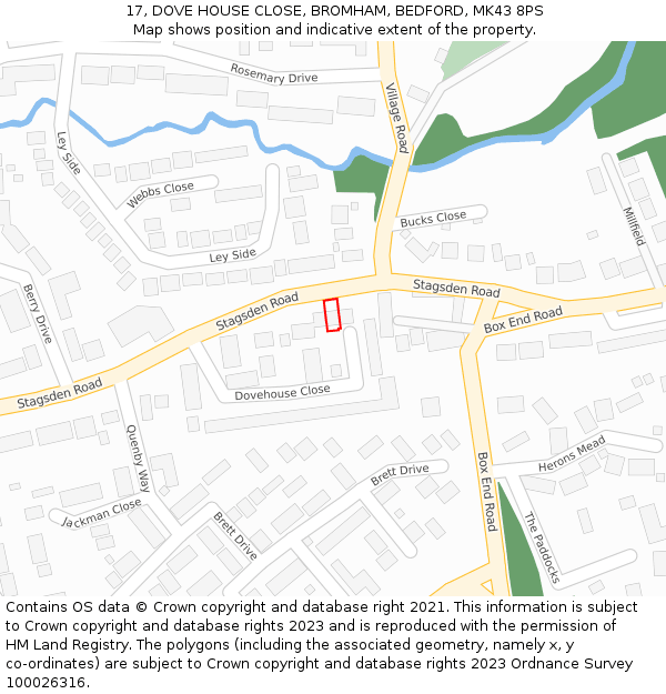 17, DOVE HOUSE CLOSE, BROMHAM, BEDFORD, MK43 8PS: Location map and indicative extent of plot