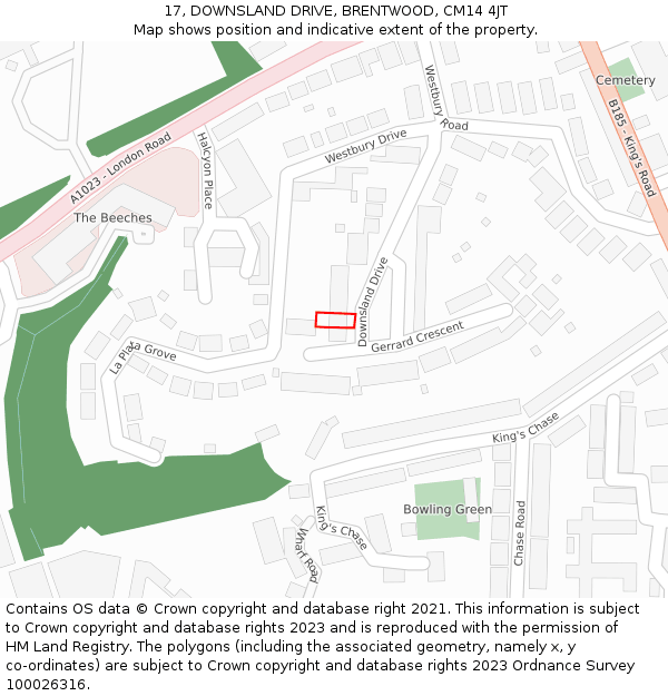 17, DOWNSLAND DRIVE, BRENTWOOD, CM14 4JT: Location map and indicative extent of plot