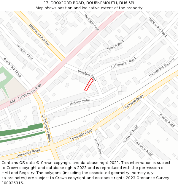 17, DROXFORD ROAD, BOURNEMOUTH, BH6 5PL: Location map and indicative extent of plot