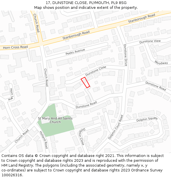 17, DUNSTONE CLOSE, PLYMOUTH, PL9 8SG: Location map and indicative extent of plot