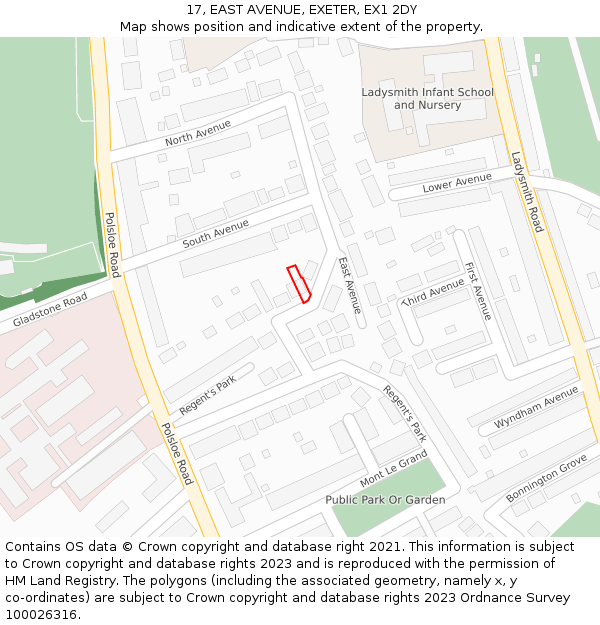 17, EAST AVENUE, EXETER, EX1 2DY: Location map and indicative extent of plot