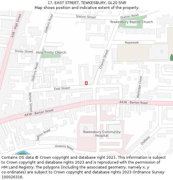 17, EAST STREET, TEWKESBURY, GL20 5NR: Location map and indicative extent of plot