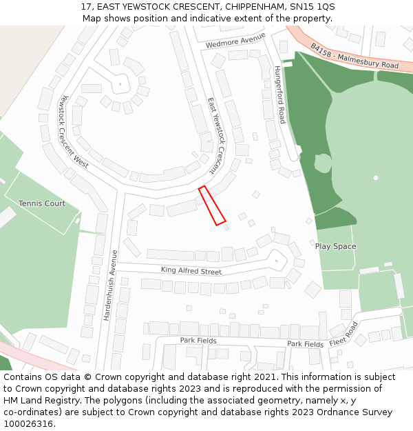 17, EAST YEWSTOCK CRESCENT, CHIPPENHAM, SN15 1QS: Location map and indicative extent of plot