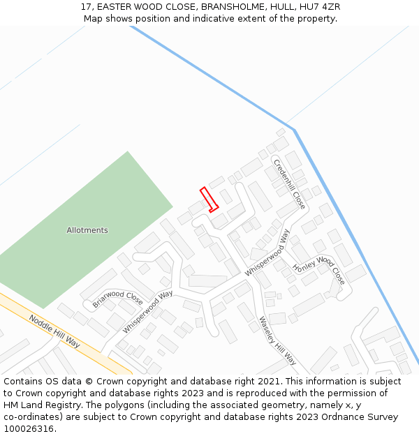 17, EASTER WOOD CLOSE, BRANSHOLME, HULL, HU7 4ZR: Location map and indicative extent of plot