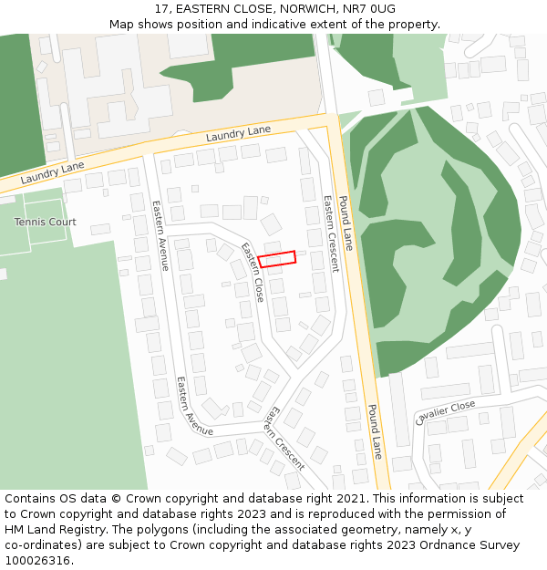 17, EASTERN CLOSE, NORWICH, NR7 0UG: Location map and indicative extent of plot