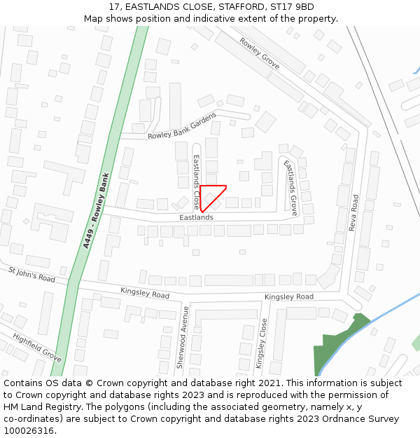 17, EASTLANDS CLOSE, STAFFORD, ST17 9BD: Location map and indicative extent of plot