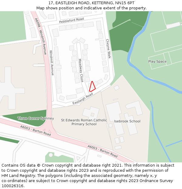 17, EASTLEIGH ROAD, KETTERING, NN15 6PT: Location map and indicative extent of plot