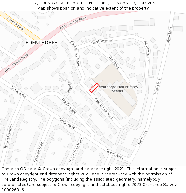 17, EDEN GROVE ROAD, EDENTHORPE, DONCASTER, DN3 2LN: Location map and indicative extent of plot