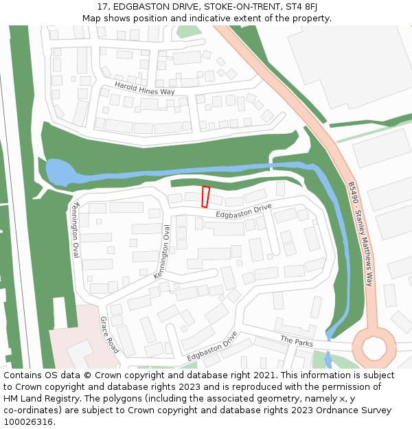 17, EDGBASTON DRIVE, STOKE-ON-TRENT, ST4 8FJ: Location map and indicative extent of plot
