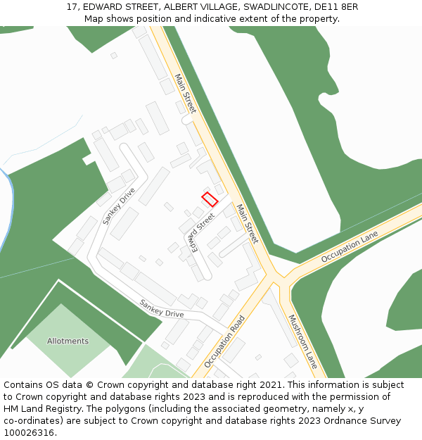 17, EDWARD STREET, ALBERT VILLAGE, SWADLINCOTE, DE11 8ER: Location map and indicative extent of plot