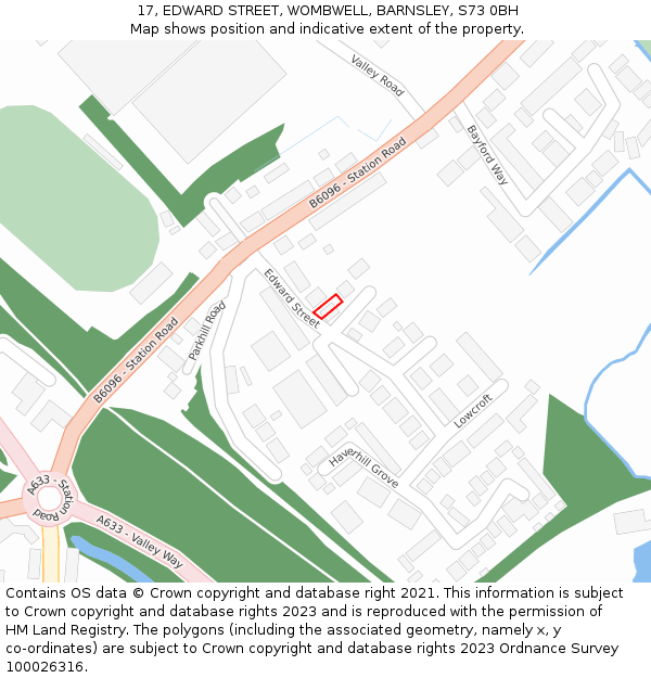 17, EDWARD STREET, WOMBWELL, BARNSLEY, S73 0BH: Location map and indicative extent of plot