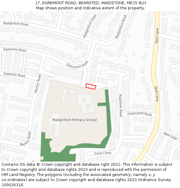17, EGREMONT ROAD, BEARSTED, MAIDSTONE, ME15 8LH: Location map and indicative extent of plot