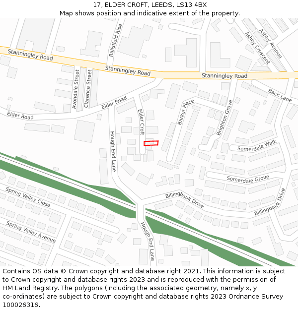 17, ELDER CROFT, LEEDS, LS13 4BX: Location map and indicative extent of plot