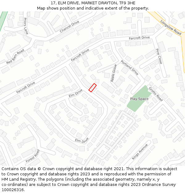 17, ELM DRIVE, MARKET DRAYTON, TF9 3HE: Location map and indicative extent of plot