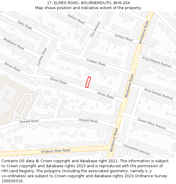 17, ELMES ROAD, BOURNEMOUTH, BH9 2SX: Location map and indicative extent of plot