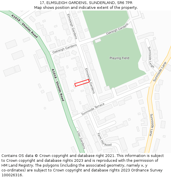 17, ELMSLEIGH GARDENS, SUNDERLAND, SR6 7PR: Location map and indicative extent of plot