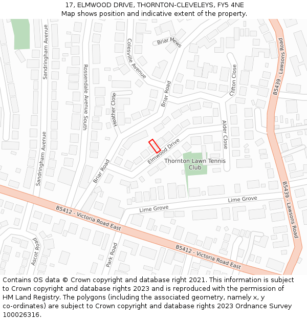 17, ELMWOOD DRIVE, THORNTON-CLEVELEYS, FY5 4NE: Location map and indicative extent of plot