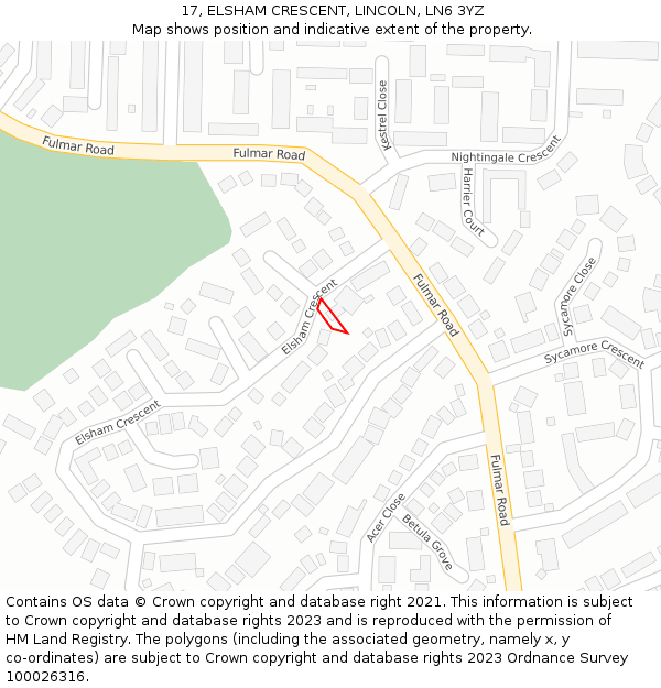 17, ELSHAM CRESCENT, LINCOLN, LN6 3YZ: Location map and indicative extent of plot