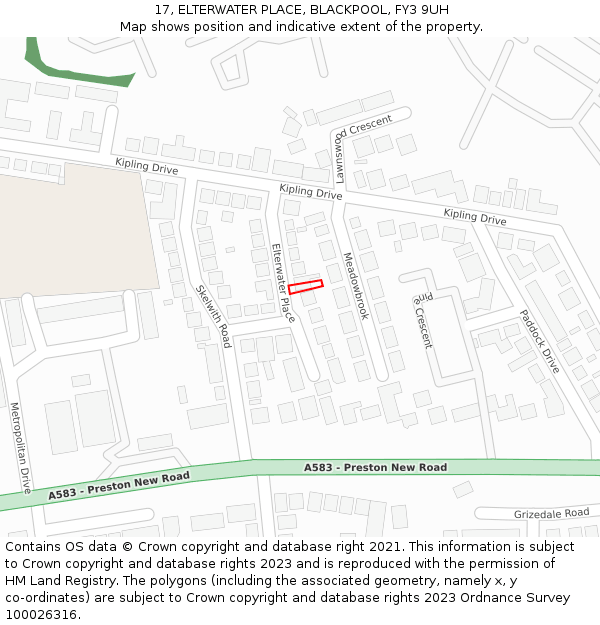 17, ELTERWATER PLACE, BLACKPOOL, FY3 9UH: Location map and indicative extent of plot