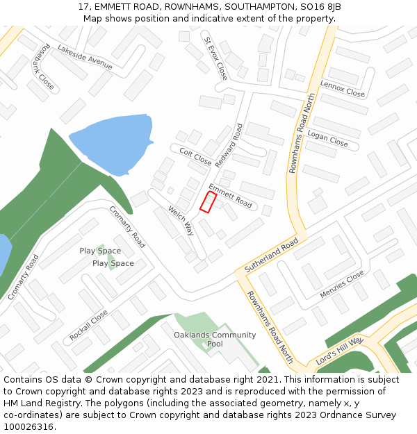 17, EMMETT ROAD, ROWNHAMS, SOUTHAMPTON, SO16 8JB: Location map and indicative extent of plot