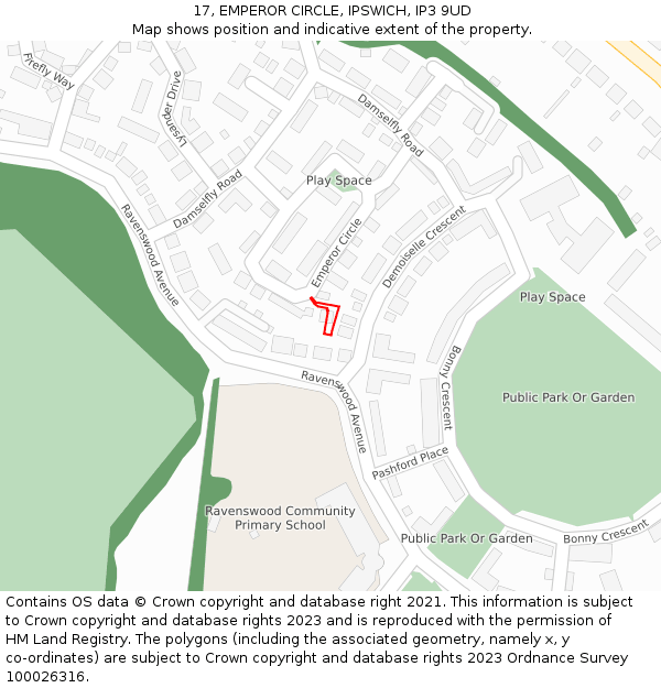 17, EMPEROR CIRCLE, IPSWICH, IP3 9UD: Location map and indicative extent of plot