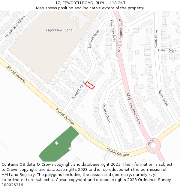 17, EPWORTH ROAD, RHYL, LL18 2NT: Location map and indicative extent of plot
