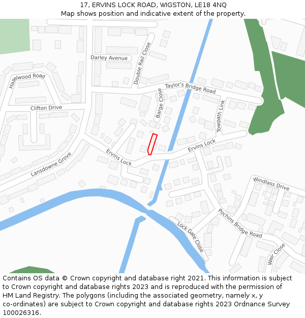17, ERVINS LOCK ROAD, WIGSTON, LE18 4NQ: Location map and indicative extent of plot
