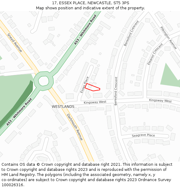 17, ESSEX PLACE, NEWCASTLE, ST5 3PS: Location map and indicative extent of plot