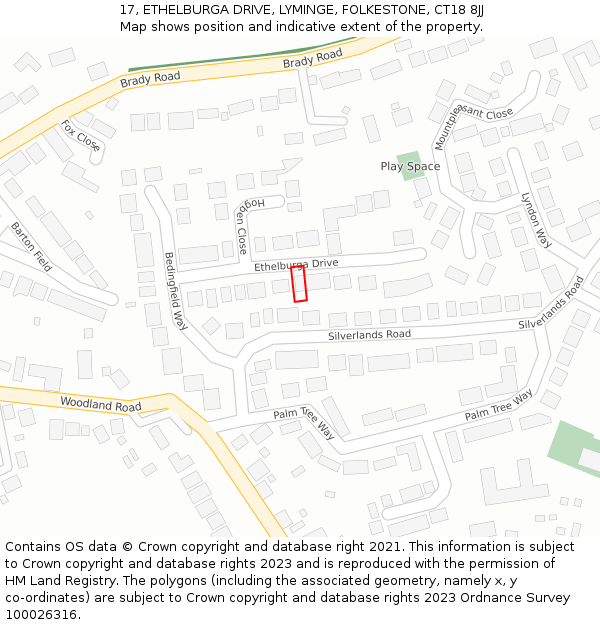 17, ETHELBURGA DRIVE, LYMINGE, FOLKESTONE, CT18 8JJ: Location map and indicative extent of plot