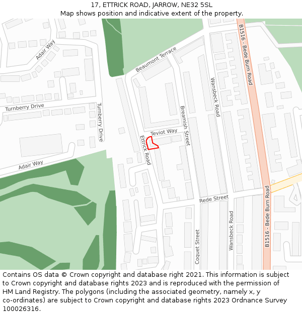 17, ETTRICK ROAD, JARROW, NE32 5SL: Location map and indicative extent of plot