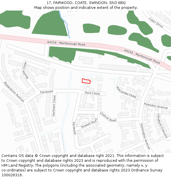 17, FAIRWOOD, COATE, SWINDON, SN3 6BQ: Location map and indicative extent of plot