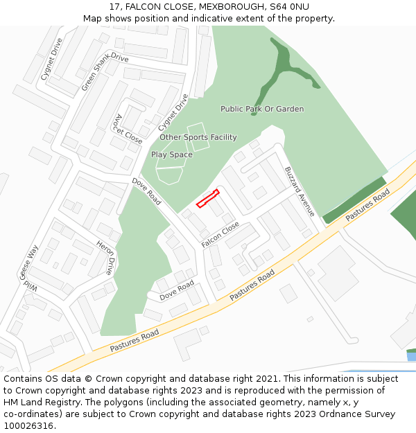 17, FALCON CLOSE, MEXBOROUGH, S64 0NU: Location map and indicative extent of plot