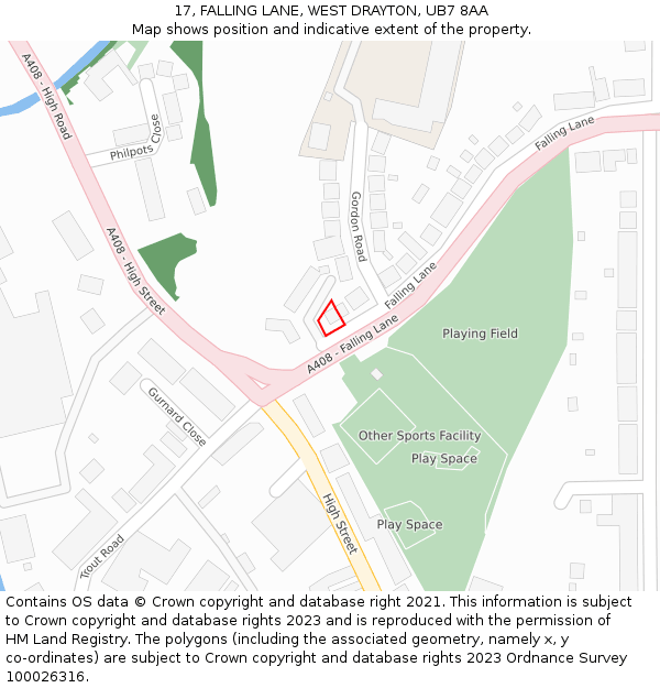 17, FALLING LANE, WEST DRAYTON, UB7 8AA: Location map and indicative extent of plot