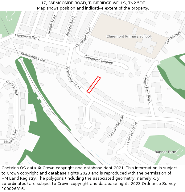 17, FARMCOMBE ROAD, TUNBRIDGE WELLS, TN2 5DE: Location map and indicative extent of plot