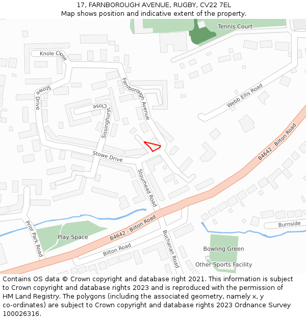 17, FARNBOROUGH AVENUE, RUGBY, CV22 7EL: Location map and indicative extent of plot