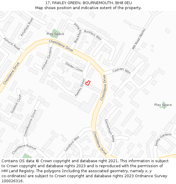 17, FAWLEY GREEN, BOURNEMOUTH, BH8 0EU: Location map and indicative extent of plot