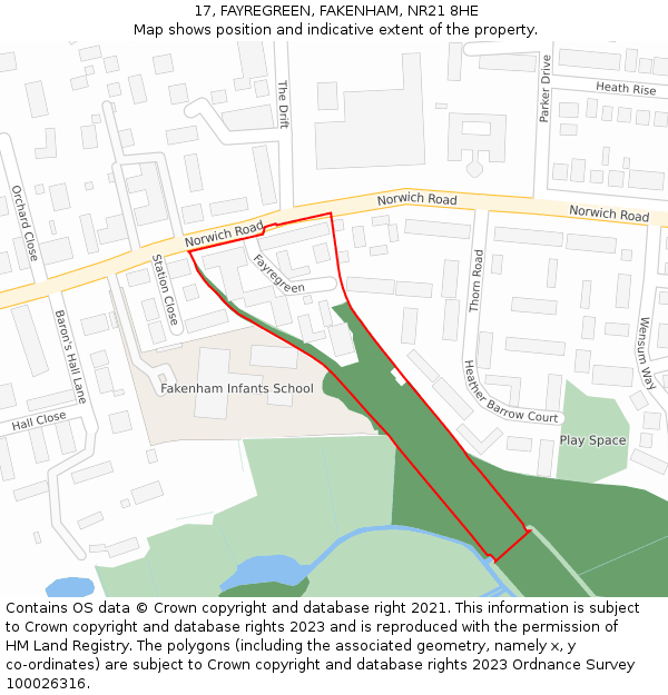 17, FAYREGREEN, FAKENHAM, NR21 8HE: Location map and indicative extent of plot