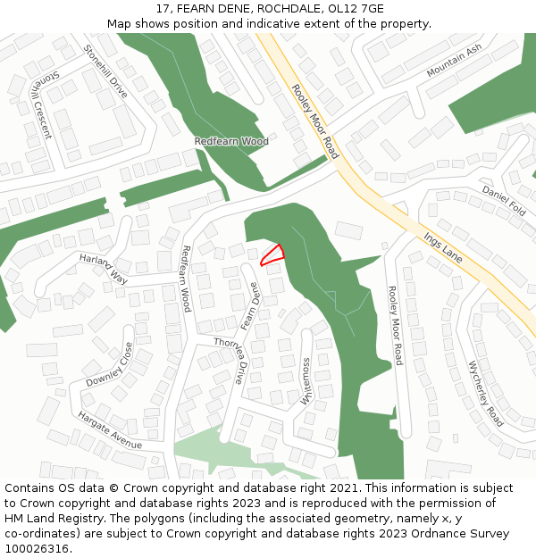 17, FEARN DENE, ROCHDALE, OL12 7GE: Location map and indicative extent of plot