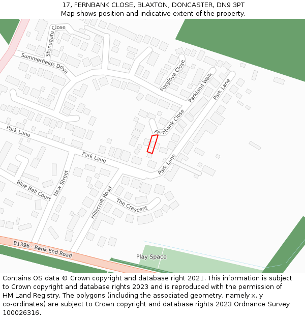 17, FERNBANK CLOSE, BLAXTON, DONCASTER, DN9 3PT: Location map and indicative extent of plot