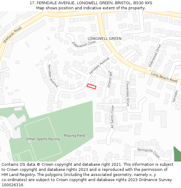 17, FERNDALE AVENUE, LONGWELL GREEN, BRISTOL, BS30 9XS: Location map and indicative extent of plot