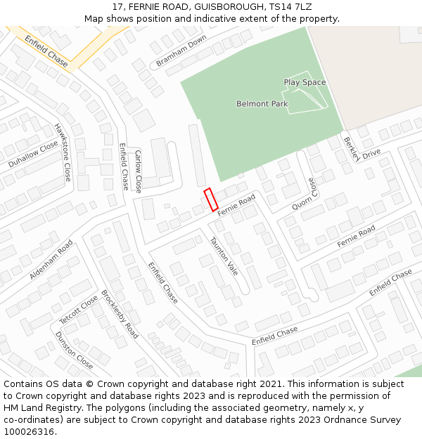 17, FERNIE ROAD, GUISBOROUGH, TS14 7LZ: Location map and indicative extent of plot