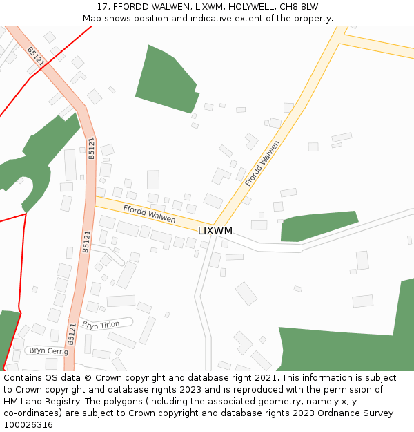 17, FFORDD WALWEN, LIXWM, HOLYWELL, CH8 8LW: Location map and indicative extent of plot