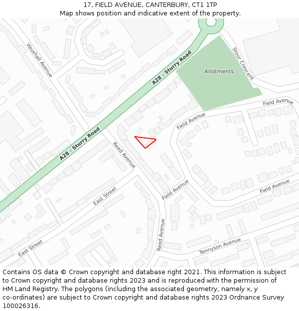 17, FIELD AVENUE, CANTERBURY, CT1 1TP: Location map and indicative extent of plot