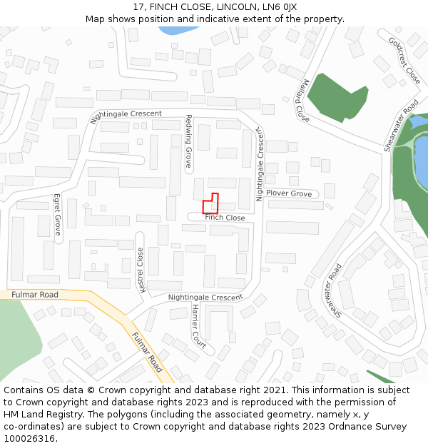 17, FINCH CLOSE, LINCOLN, LN6 0JX: Location map and indicative extent of plot