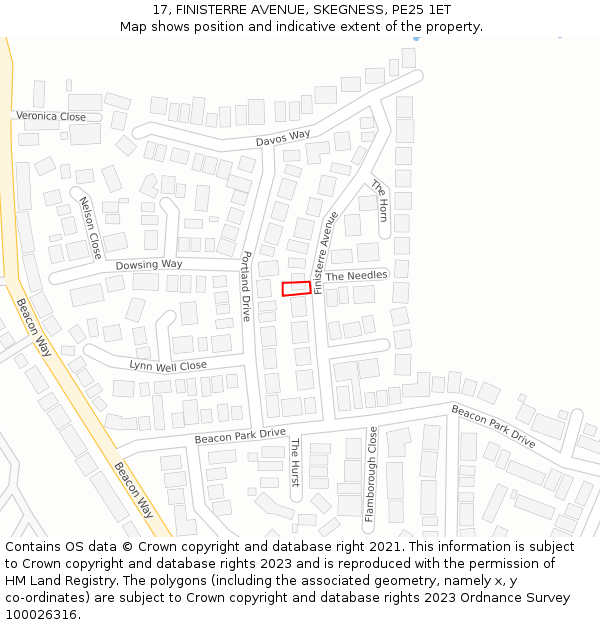 17, FINISTERRE AVENUE, SKEGNESS, PE25 1ET: Location map and indicative extent of plot