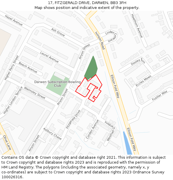 17, FITZGERALD DRIVE, DARWEN, BB3 3FH: Location map and indicative extent of plot