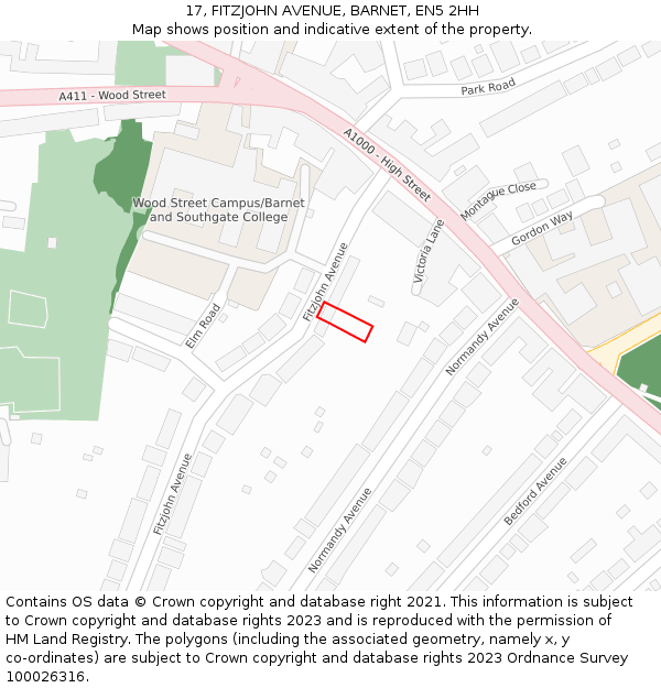 17, FITZJOHN AVENUE, BARNET, EN5 2HH: Location map and indicative extent of plot