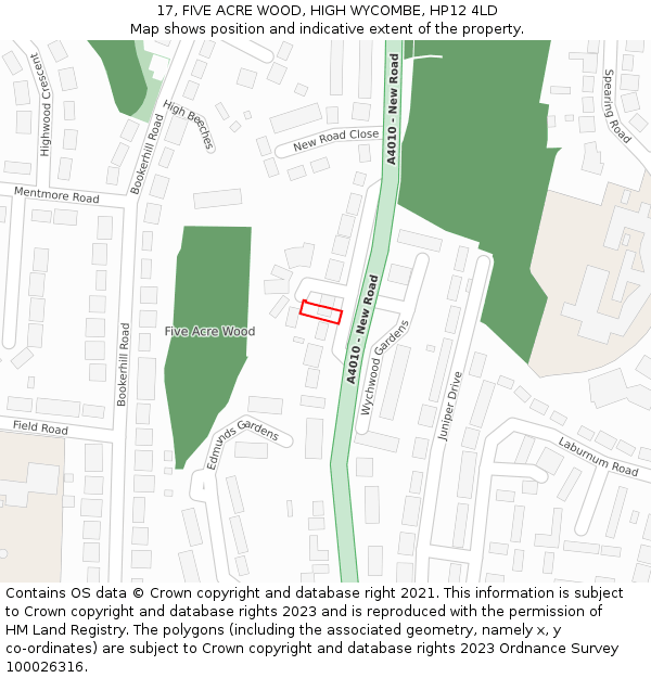 17, FIVE ACRE WOOD, HIGH WYCOMBE, HP12 4LD: Location map and indicative extent of plot